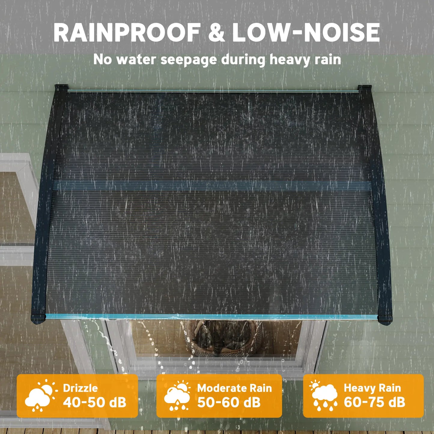 Outsunny Front Door Canopy Outdoor Awning Aluminium Rigid Plastic Polycarbonate Rain Shelter, Black