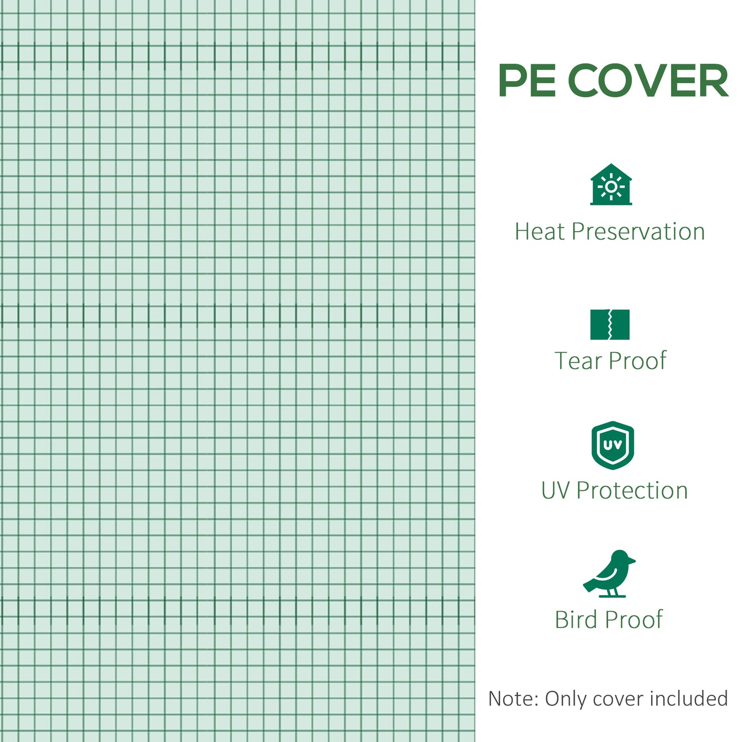 Outsunny Tunnel Walk-in Greenhouse Replacement Cover Winter Garden Plant PE Cover with Roll-up Windows Door Outdoor, Green