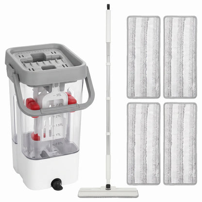 HOMCOM Compact Flat Mop and Bucket Set 2-Chamber Design with Wringer, White