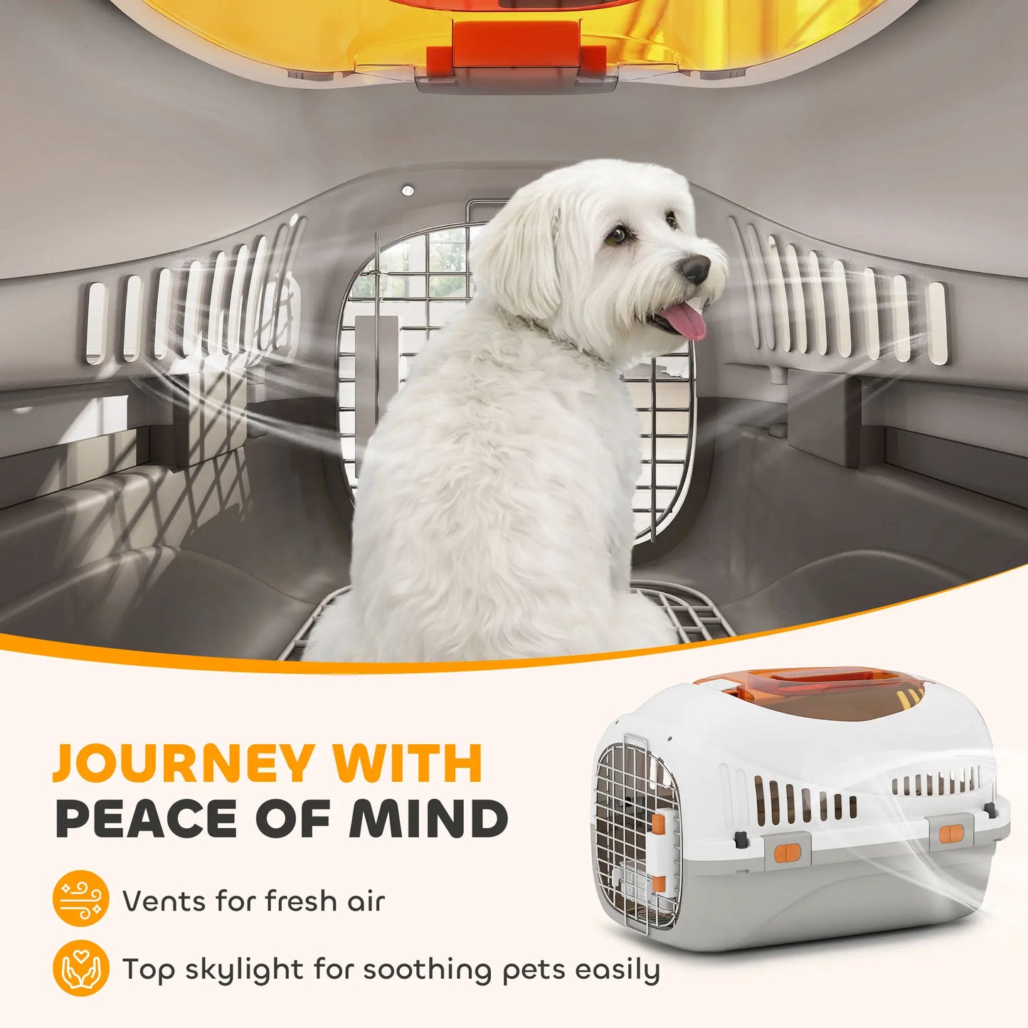 PawHut Plastic Pet Carrier Hard Shell Dog Cat Carrier Max 4 KG Steel Door Feed Bowl, Secure Lock