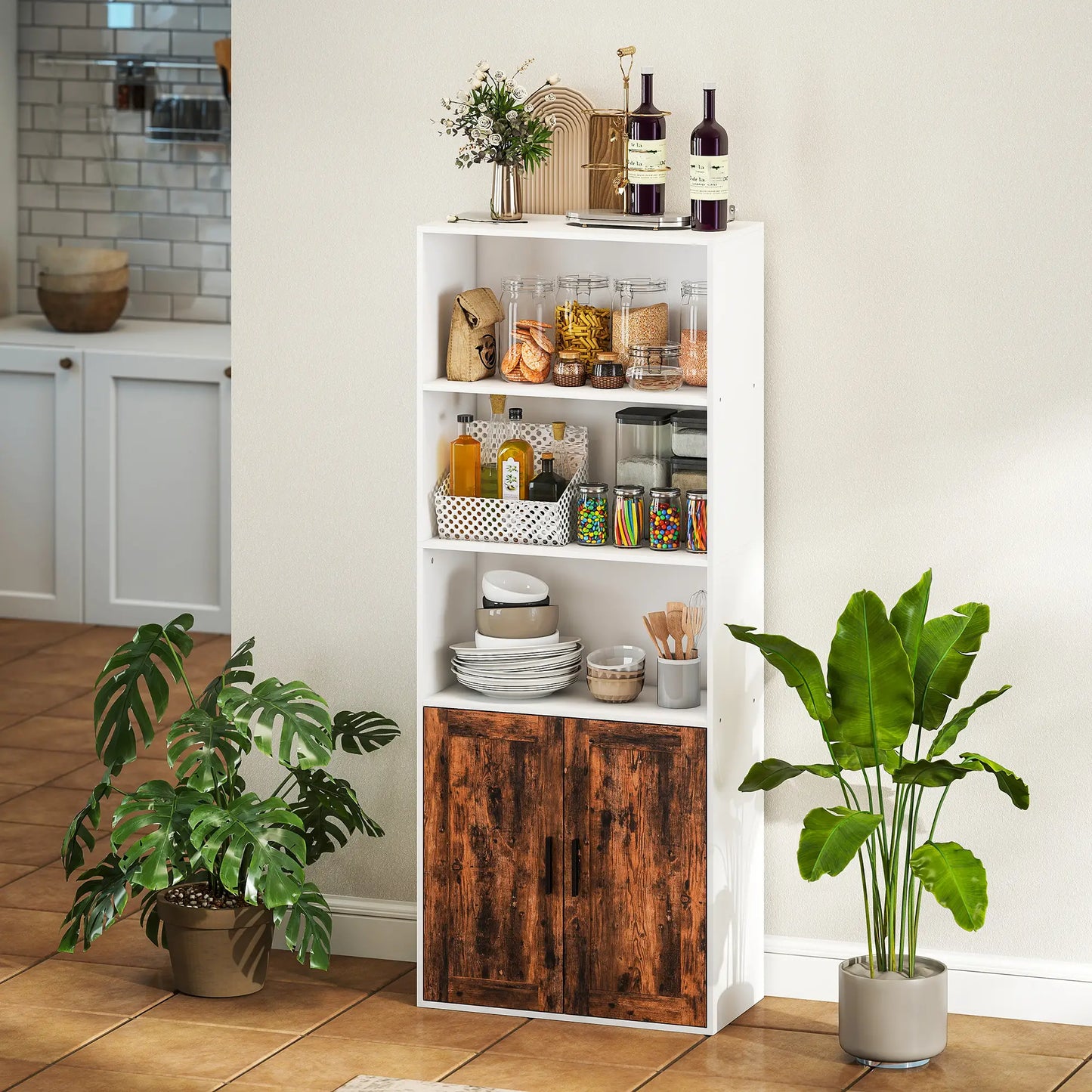 HOMCOM 5-Tier Bookcase with Adjustable Storage Shelf - Rustic Brown