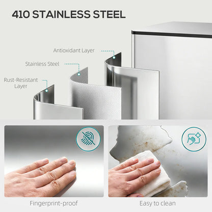 HOMCOM 60L Dual Compartment Stainless Steel Bin with Deodoriser Holders - Silver Tone