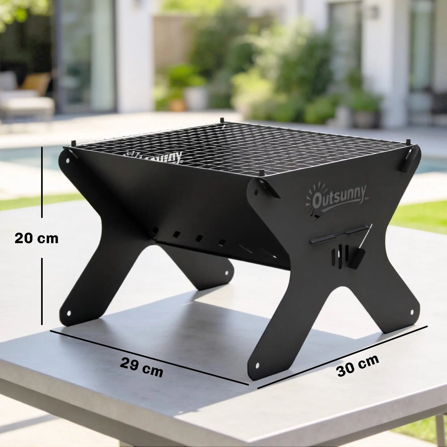 Outsunny 2-In-1 Portable BBQ Grill & Camping Fire Pit, Tabletop Charcoal Barbecue Grill with Gripper, Gloves & Carry Bag