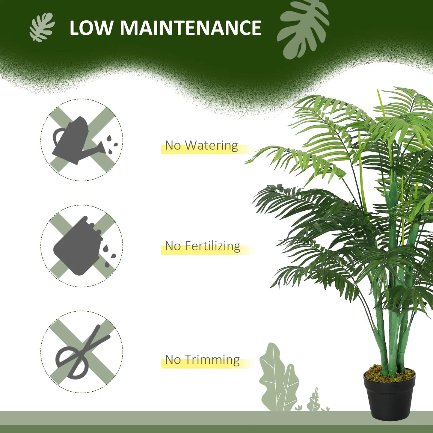 Outsunny Artificial Palm Plant Decorative Tree with Nursery Pot, Fake Plastic Indoor Home Office Décor, Green