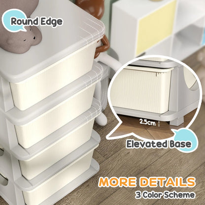 HOMCOM Four-Tier Kids Storage Boxes with Four Drawers - Cream