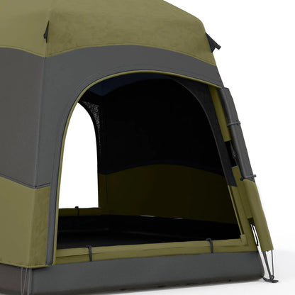 Outsunny Six Man Hexagon Camping Tent with Hang Hook & Carry Bag - Dark Green, Light Grey