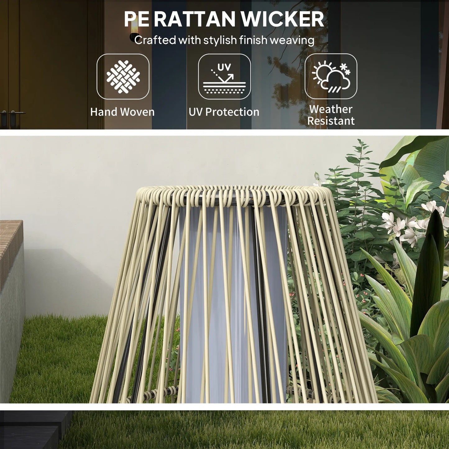 Outsunny Garden Rattan Lamp, Tall Solar Rattan Floor Lamp, Light with Auto On/Off LED, IP44 for Outdoor, Grey