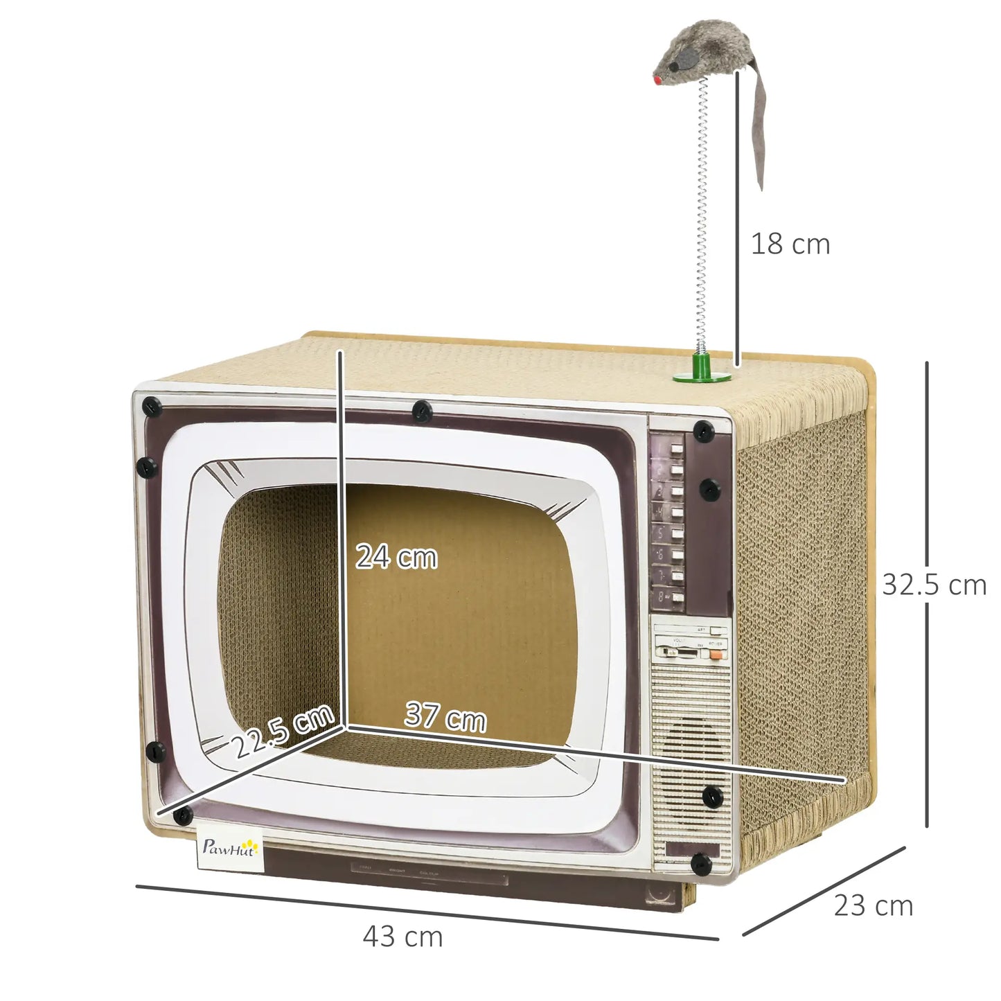 PawHut TV-Shaped Scratching Board with Scratcher, Catnip, Toy Rat, Cat Scratcher for Indoor Cats