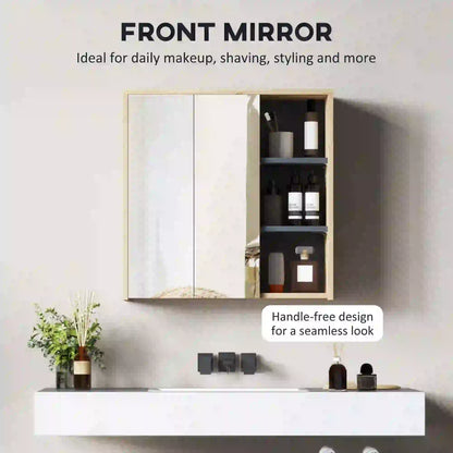 HOMCOM Five-Shelf Mirrored Bathroom Storage Mirror Cabinet - Wood-Effect