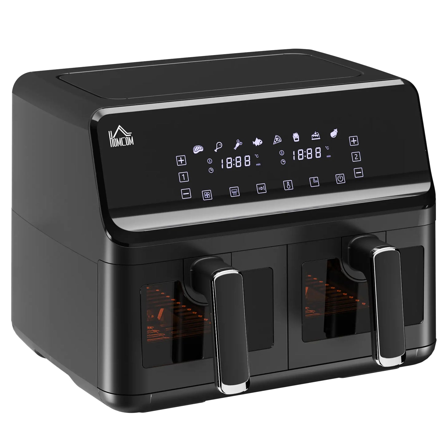 HOMCOM 8L Dual Basket Air Fryer, 8-in-1 Air Fryer Oven with Digital Display, Timer, Preheat for Oil Free Low Fat Cooking, 2500W