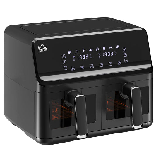 HOMCOM 8L Dual Basket Air Fryer, 8-in-1 Air Fryer Oven with Digital Display, Timer, Preheat for Oil Free Low Fat Cooking, 2500W
