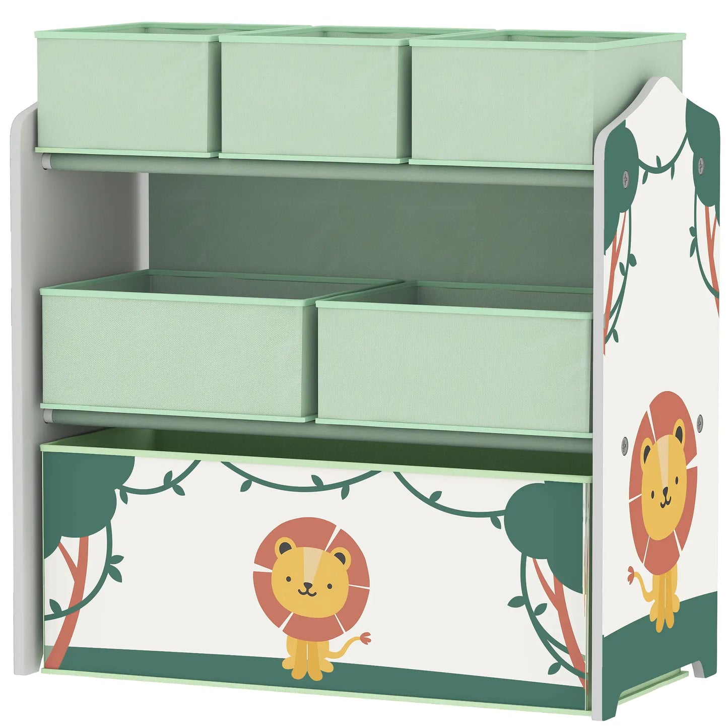 AIYAPLAY Kids Toy Storage Units, 3-Tier Toy Organiser Shelf with 6 Removable Boxes for Kids Playroom, Green