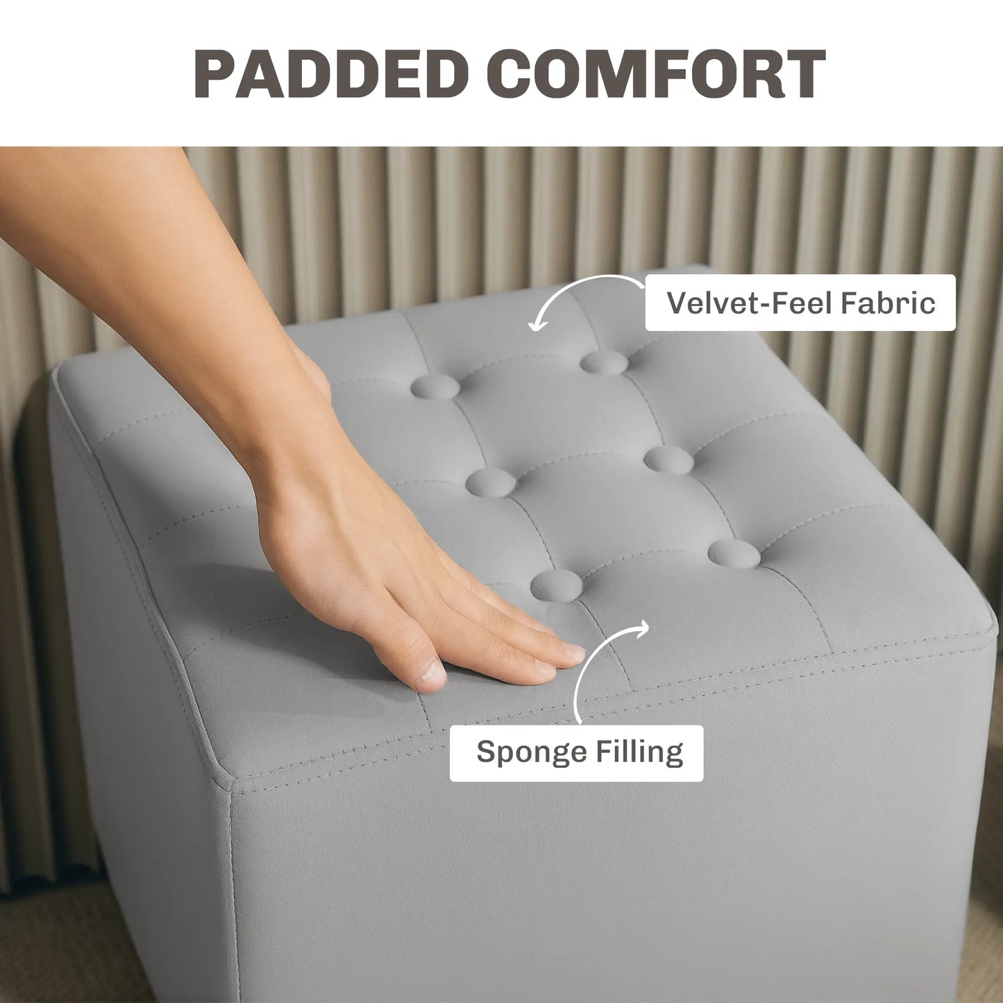 HOMCOM Velvet-Feel Square Ottoman Lightweight Footstool - Light Grey