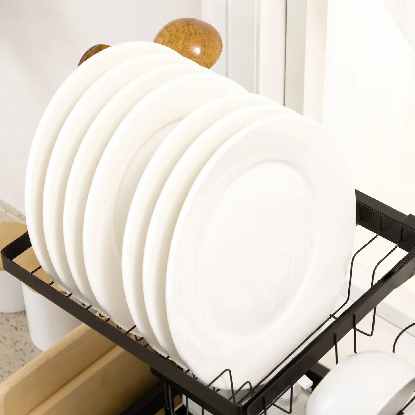 HOMCOM 93cm Kitchen Modular Over-Sink Drying Rack Dish Drainer, Rust-Proof