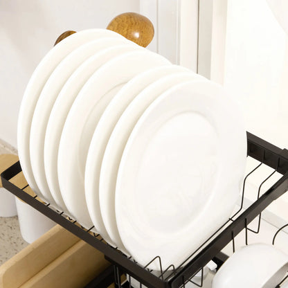 HOMCOM 93cm Kitchen Modular Over-Sink Drying Rack Dish Drainer, Rust-Proof