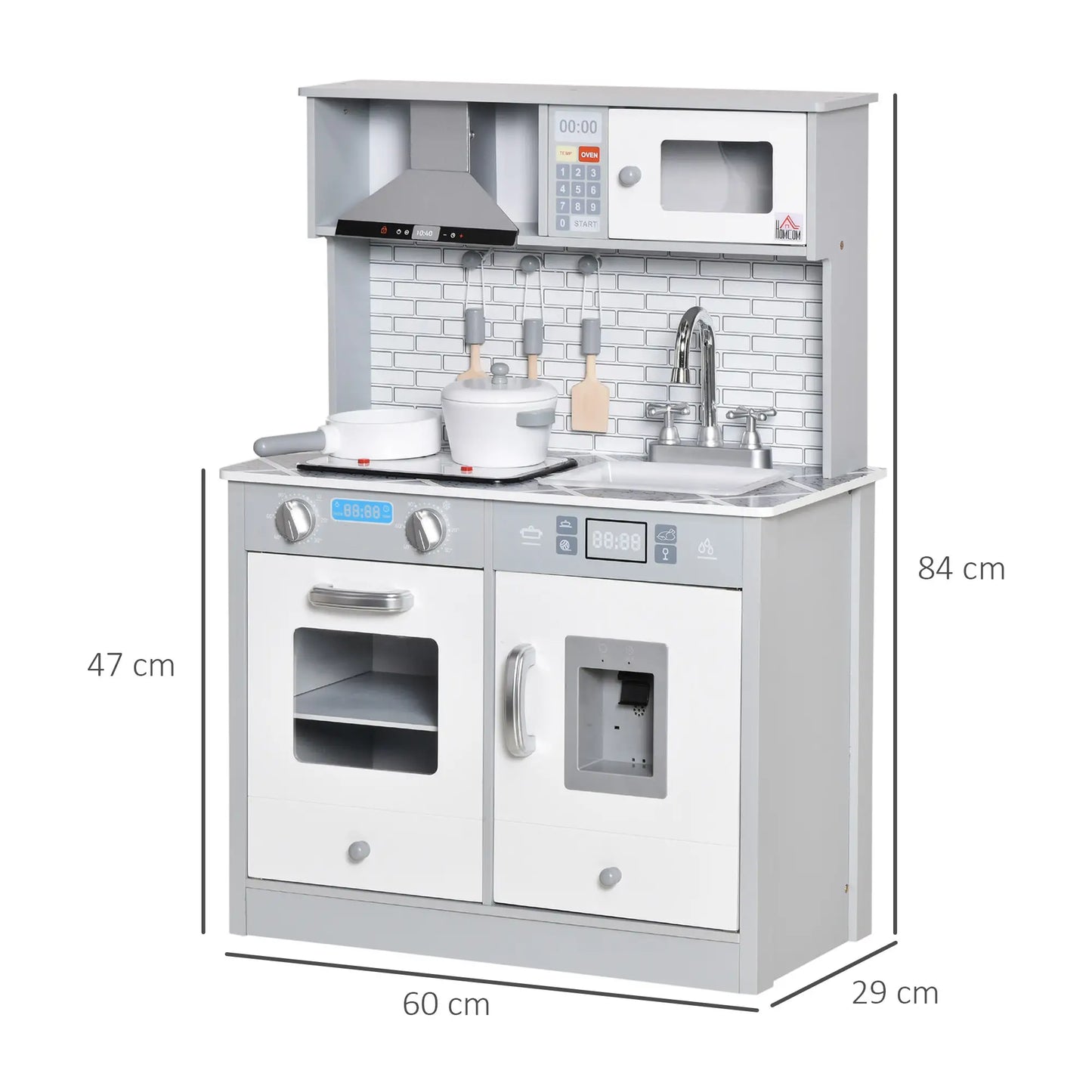 Kids Wooden Toy Kitchen Pretend Play Cooking Playset w/ Sound & Light Effect, Battery Operated Cooktop, Marble Pattern Countertop