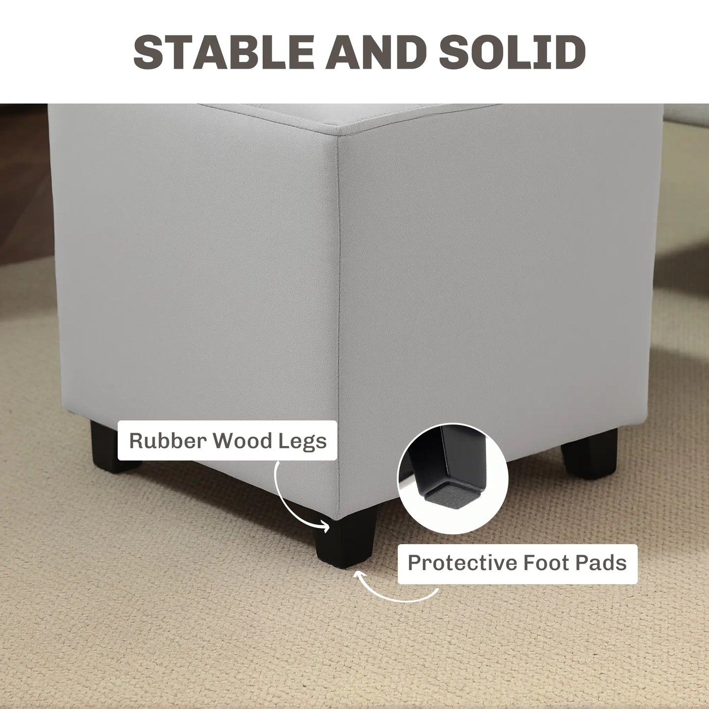 HOMCOM Velvet-Feel Square Ottoman Lightweight Footstool - Light Grey