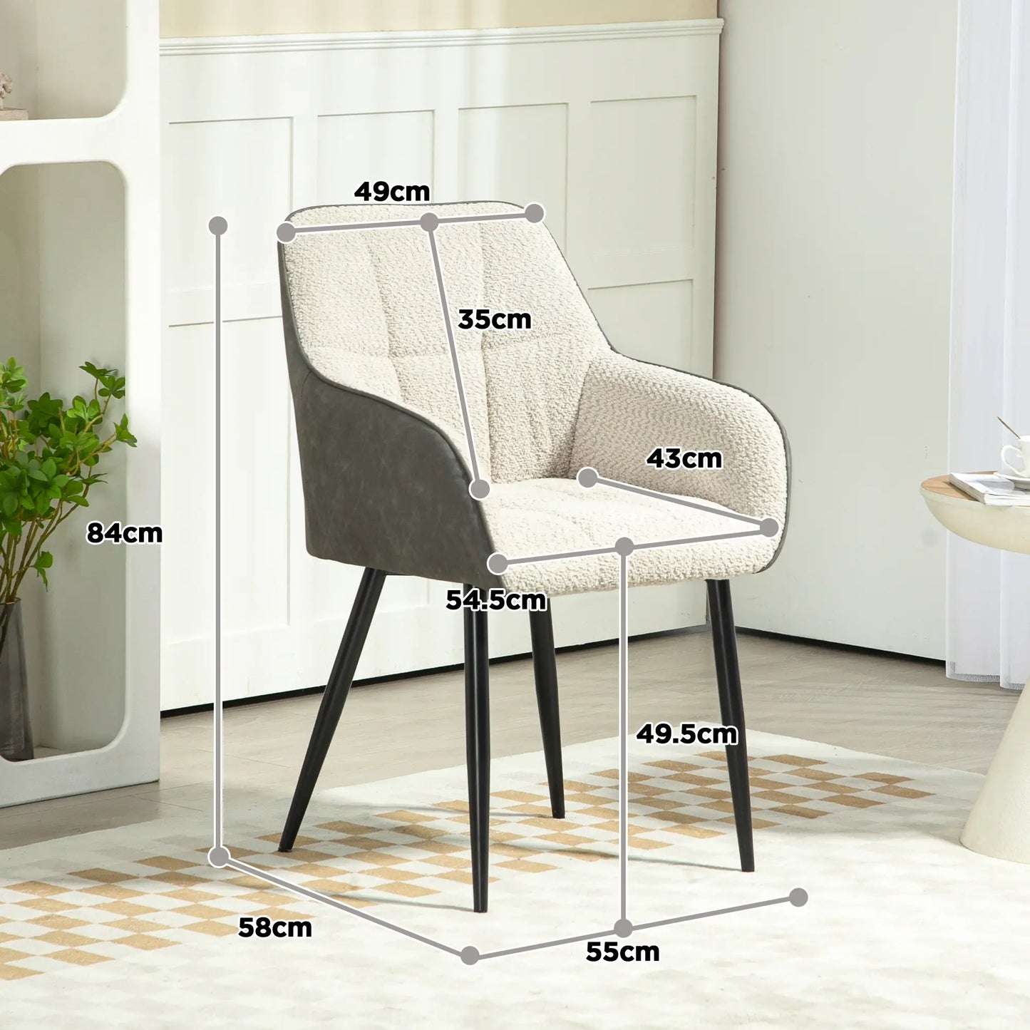 HOMCOM Accent Chair with Foot Pads, Upholstered Armchair with Chenille Fabric Front and PU Back, for Living Room Bedroom, Cream White