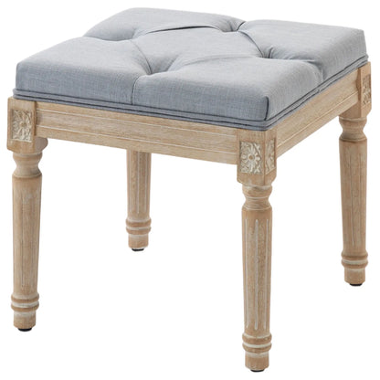 HOMCOM Vintage Foot Stool, Tufted Square Footrest with Wood Legs, Light Grey