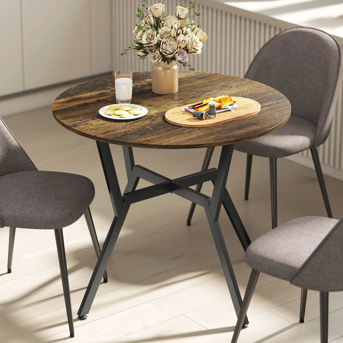 HOMCOM Dining Table, Round Kitchen Table with Anti-Slip Foot Pads for Living Room, Dining Room, Rustic Brown