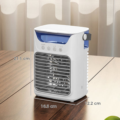 HOMCOM Mini Desk Fan with Adjustable Head, 3-Speed Small Fan & 700ml Water Tank, White