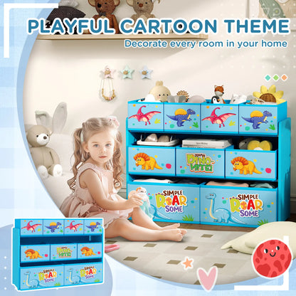 AIYAPLAY 3-Tier Kids Storage Unit with 9 Non-Woven Fabric Boxes for Toys, Books, for Bedroom, Blue