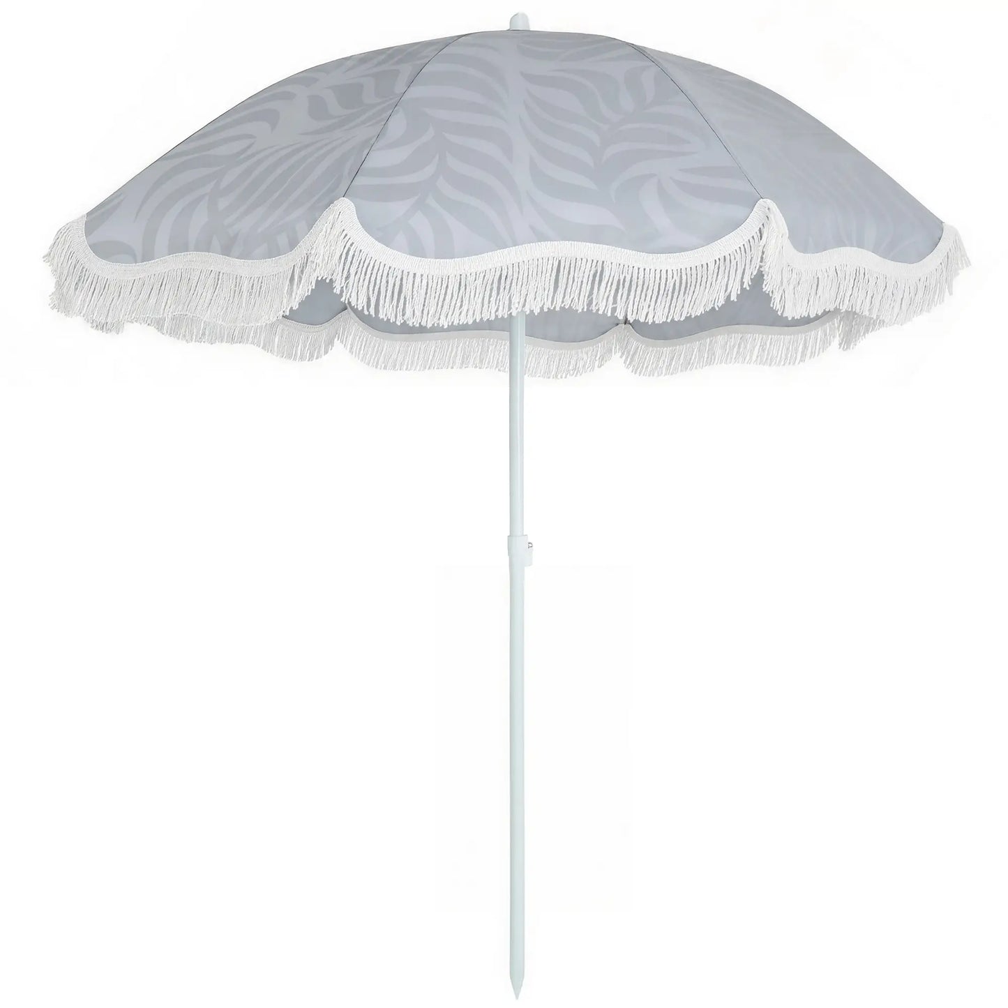 Outsunny Beach Umbrella Parasol with Sand Anchor, Portable Tilting Garden Parasol with Adjustable Height, Light Grey