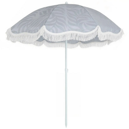 Outsunny Beach Umbrella Parasol with Sand Anchor, Portable Tilting Garden Parasol with Adjustable Height, Light Grey