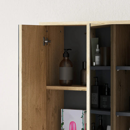 HOMCOM Five-Shelf Mirrored Bathroom Storage Mirror Cabinet - Wood-Effect
