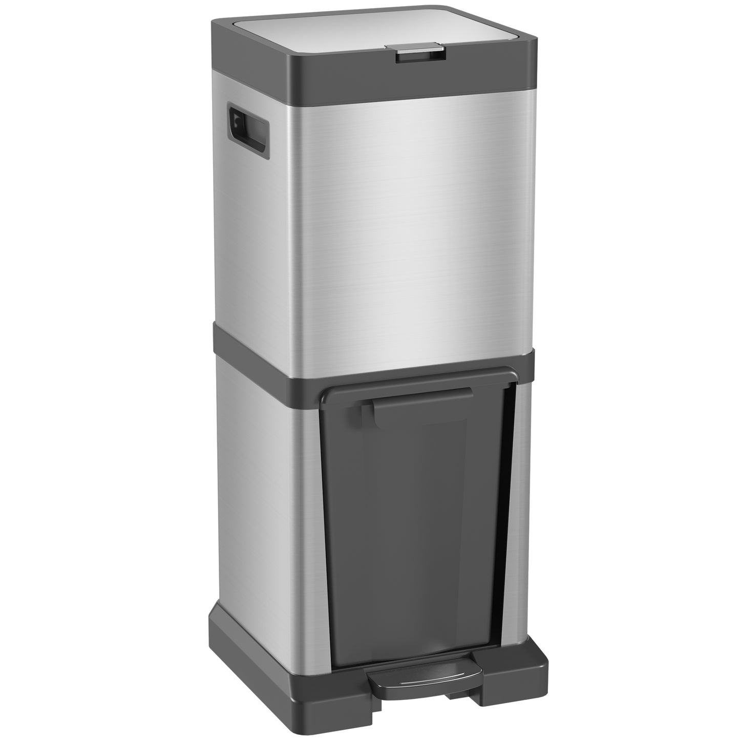 HOMCOM 34L Double Compartment Stainless Steel Kitchen Bin, with Soft-Close Lid