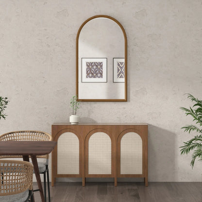HOMCOM 110 x 65cm Wooden Arched Mirror, Wall Mount- Natural Finish
