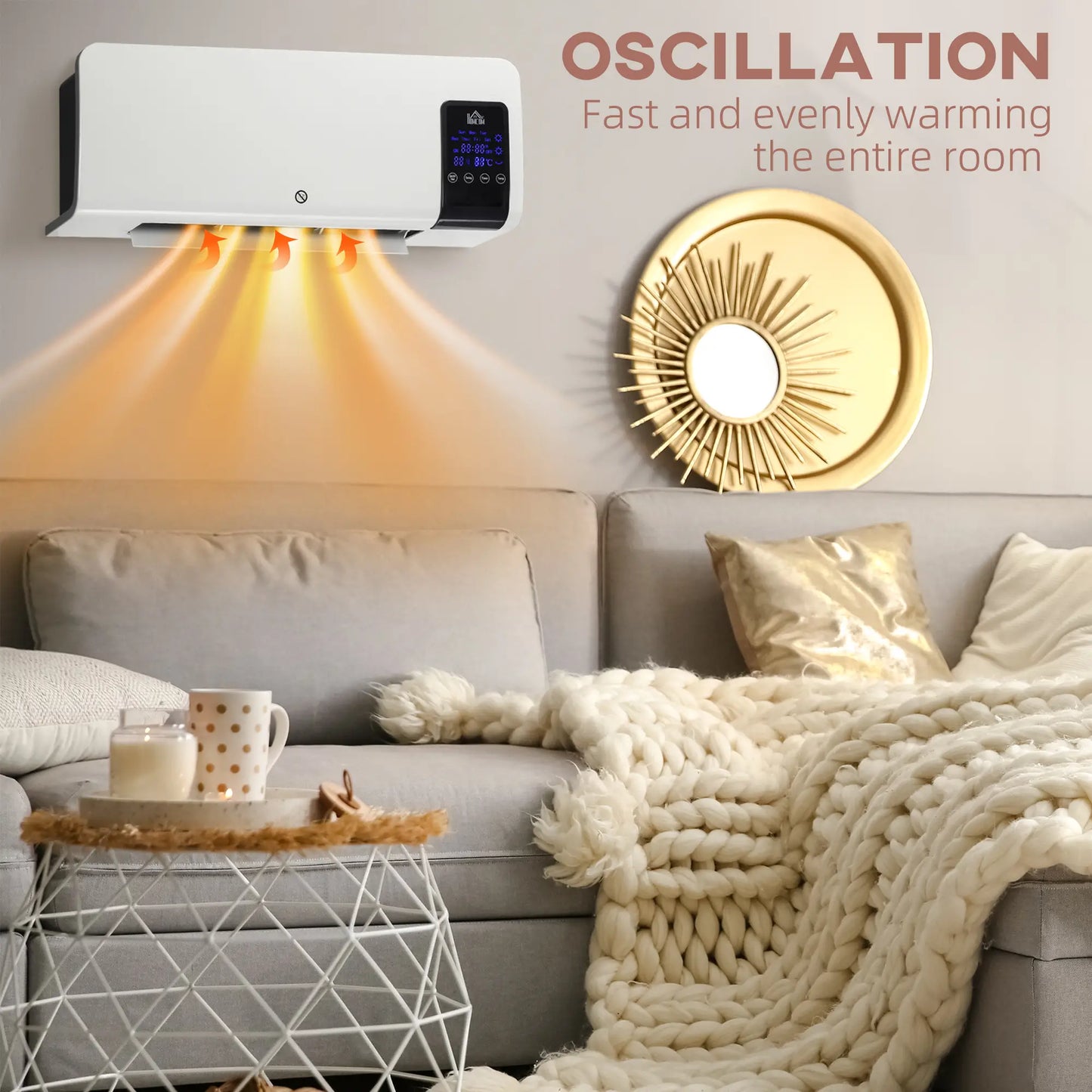 HOMCOM 2000W Wall-Mounted Electric Heater, 18-45°C Temperature, White