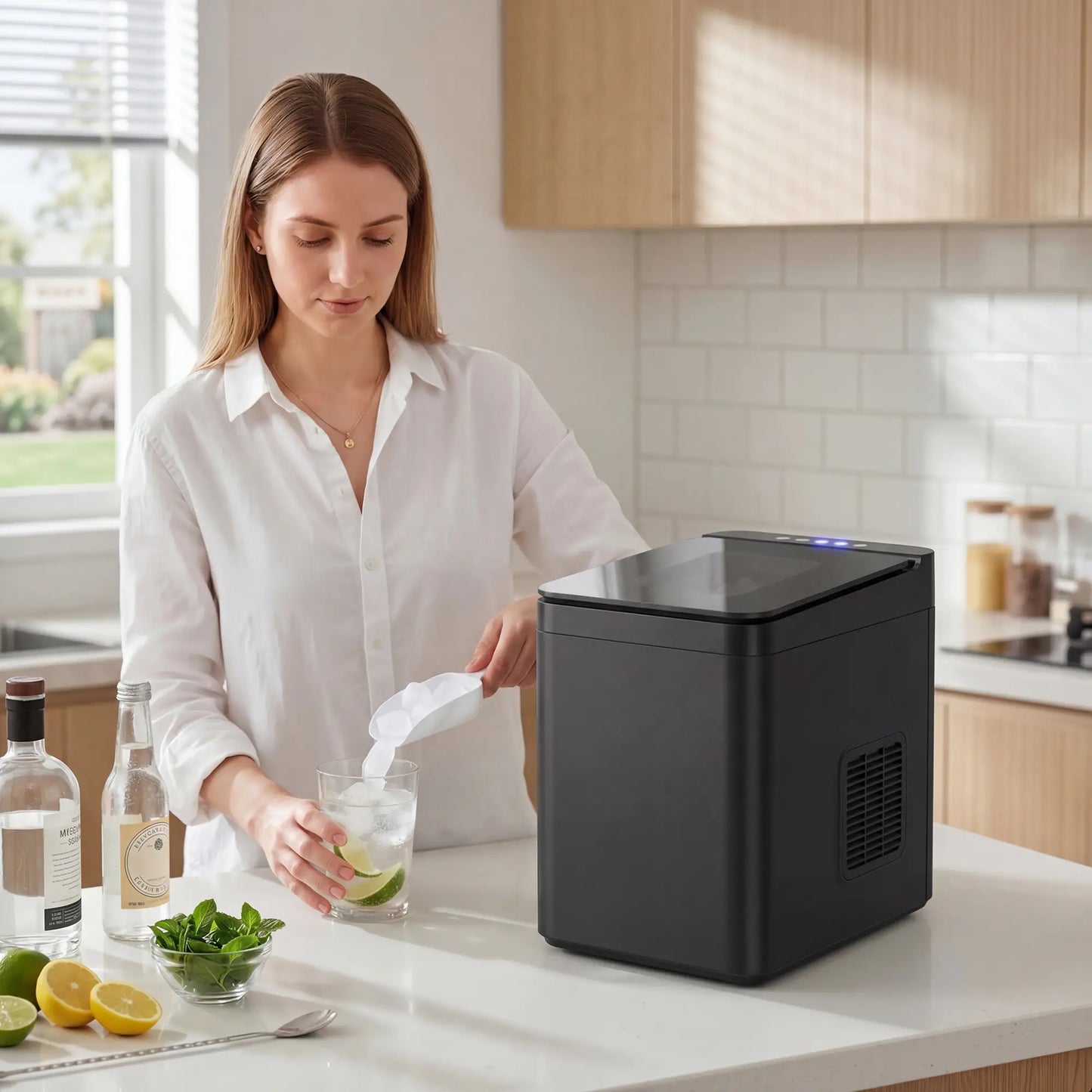 HOMCOM Countertop Ice Maker Machine Self-Cleaning Compact Ice Machine with Ice Scoop & Basket, Black
