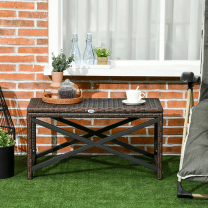 Outsunny PE Rattan Garden Side Table, Outdoor Coffee Table with X-Shape Frame, Mixed Brown