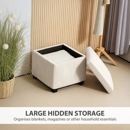 HOMCOM Storage Ottoman Bed End Bench, Corduroy Storage Chest Box with Wooden Legs, Beige