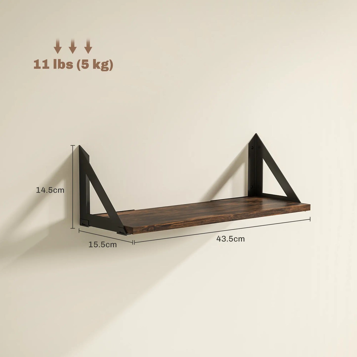 HOMCOM Set of 3 Wall Shelves, Vintage Wall Mounted Floating Shelves for Living Room, Bedroom, Rustic Brown