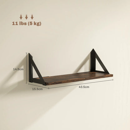 HOMCOM Set of 3 Wall Shelves, Vintage Wall Mounted Floating Shelves for Living Room, Bedroom, Rustic Brown