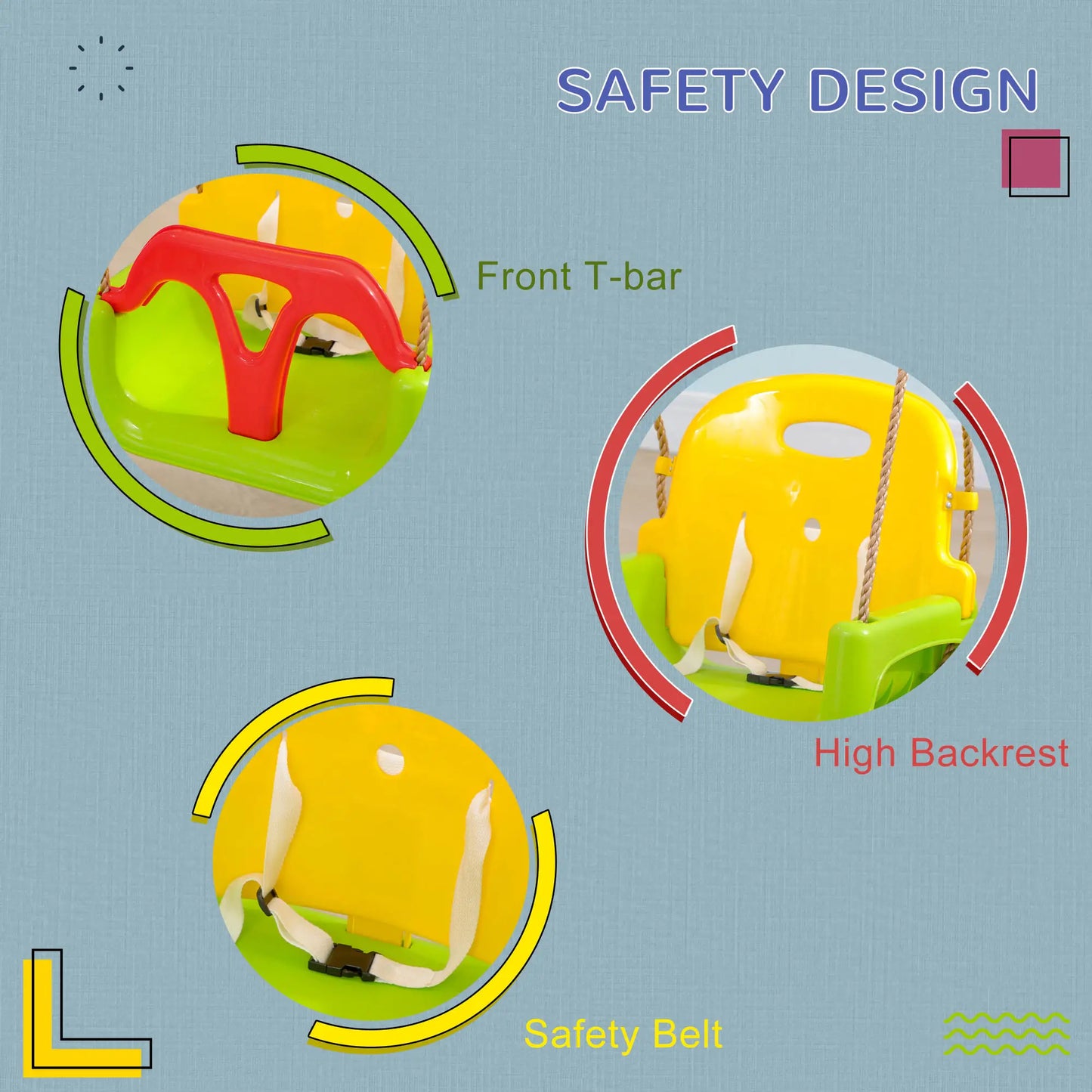 Outsunny 3 in 1 Detachable Kids Swing Seat with Safety Belt, Adjustable Rope for Indoor, Outdoor