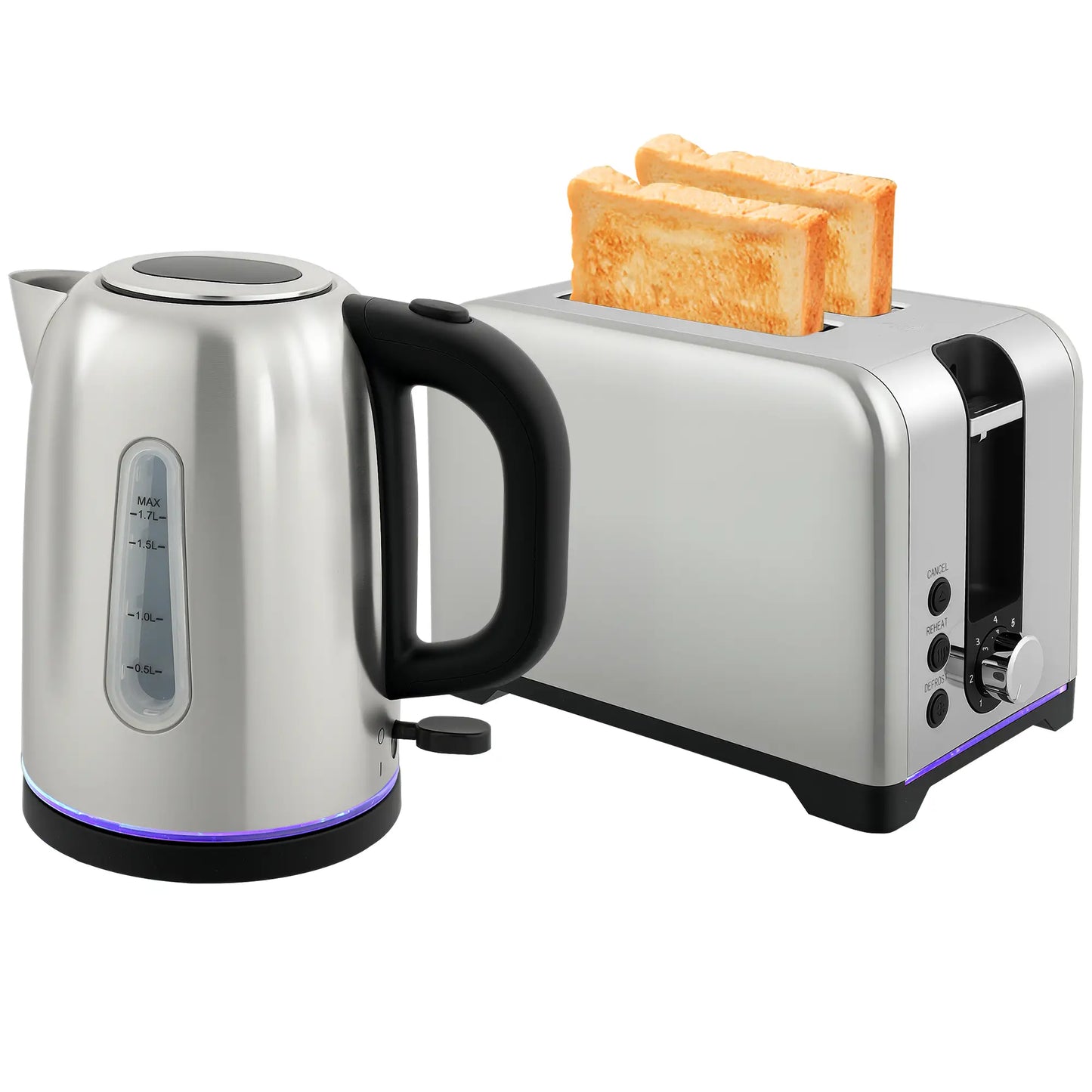 HOMCOM Kitchen Simple Polished Toaster and Kettle Set - Silver Tone
