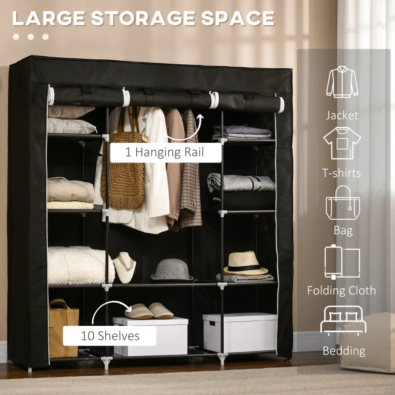 Clothes Storage Organiser with Hanging Rail, Shelves

