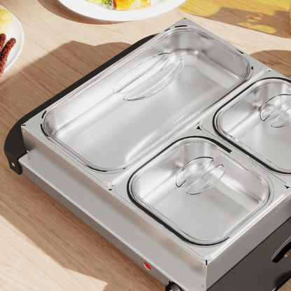 HOMCOM 4.5L Stainless Steel Electric Buffet Server with 3x Trays and Lids, Set of 2