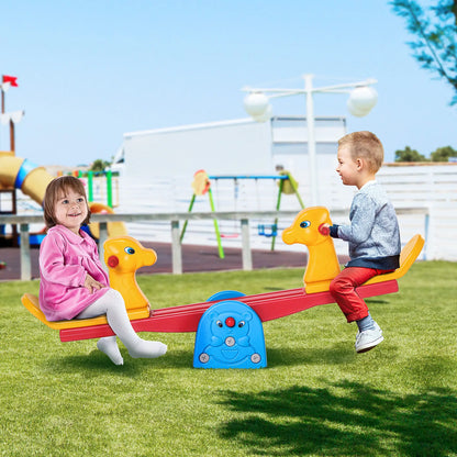 HOMCOM Kids Seesaw Safe Teeter Totter 2 Seats with Easy-Grip Handles, Safe, Indoor Outdoor Equipment, for 1-4 Years