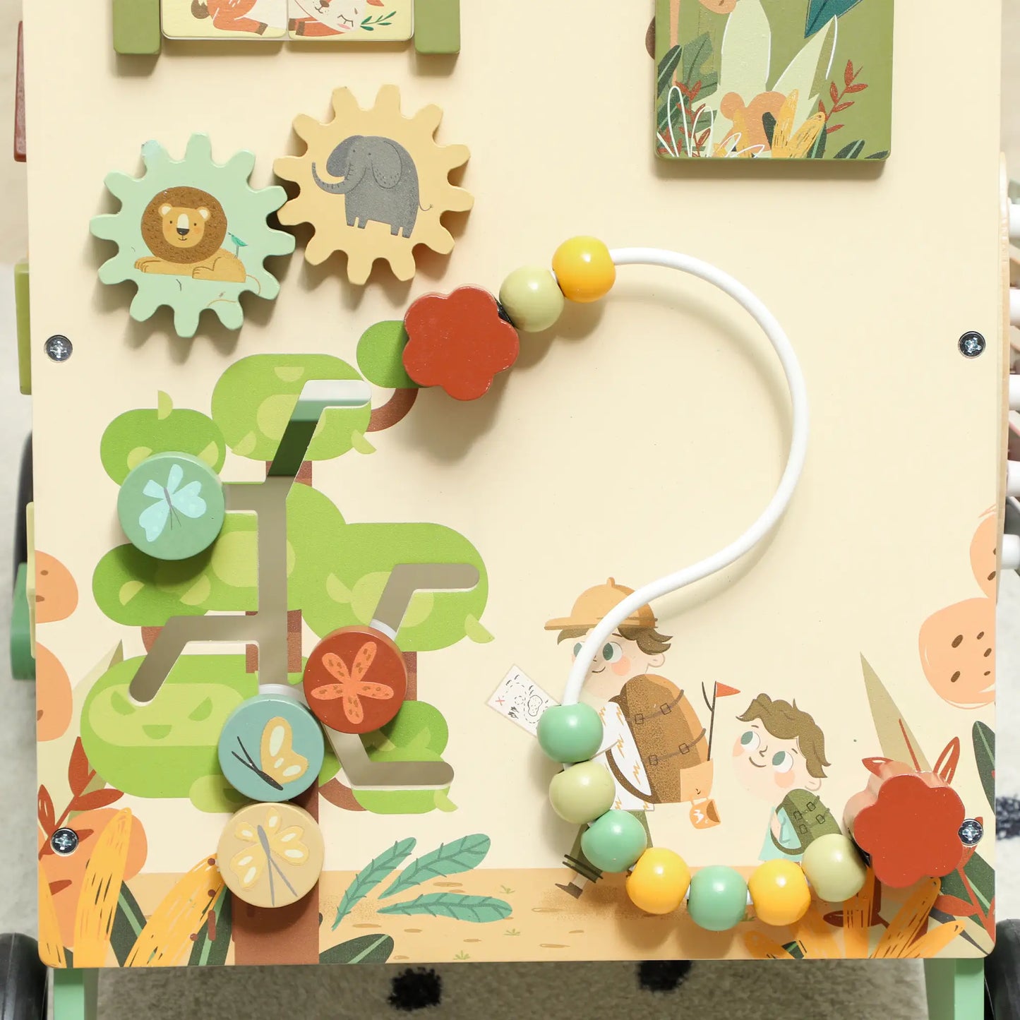 AIYAPLAY Wooden Baby Walker, Push Along Walker Toys with Speed Control, Xylophone, Gears & Bead Maze, Green