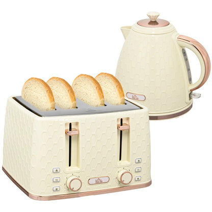 HOMCOM Kettle and Toaster Set, 1.7L 3000W Fast Boil Jug Kettle with Auto Shut Off, 4 Slice Toaster with 7 Level Browning Controls, Beige