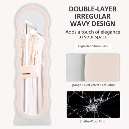 HOMCOM Wavy Velvet-Feel Modern Full Length Mirror, Engineered Wood - Pink