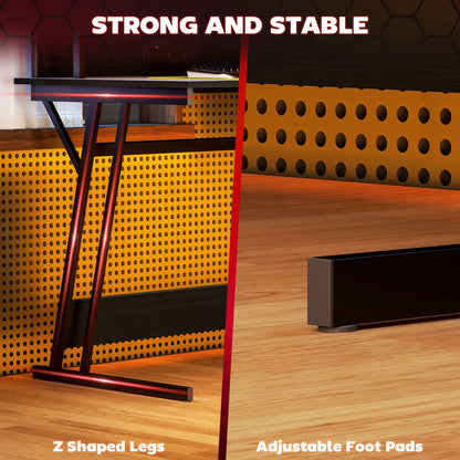 HOMCOM Two-Level LED Gaming Desk, Office Home Computer Table - Black