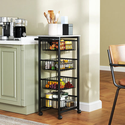 HOMCOM Movable Storage Trolley, Four Basket Mobile Kitchen Dining Island, with Brakes - Grey/Black