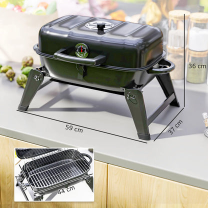 Outsunny Charcoal Barbecue Grill Folding Portable BBQ Grill with Thermometer for Camping & Picnic, Black