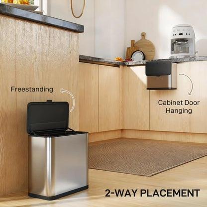 HOMCOM 8L Hanging Kitchen Bin, Rubbish Bin with Lid & Removable Inner Bucket for Under Cabinet, Under Sink, Office