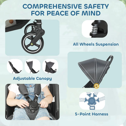 AIYAPLAY Travel Stroller, Lightweight Pushchair, Compact Buggy with Canopy, Basket & Multi-Position Recline, Dark Grey